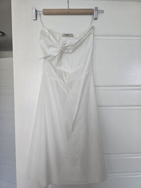 INTERMIX White Strapless Midi Dress with Front Tie